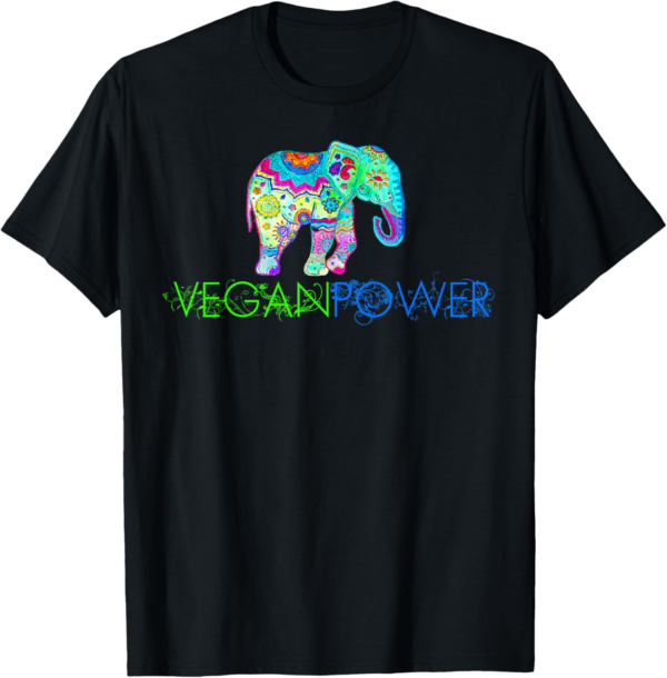 Vegan Power Elephant Mandala, Vegan Gifts 2023 2024 T-Shirt - Image 2